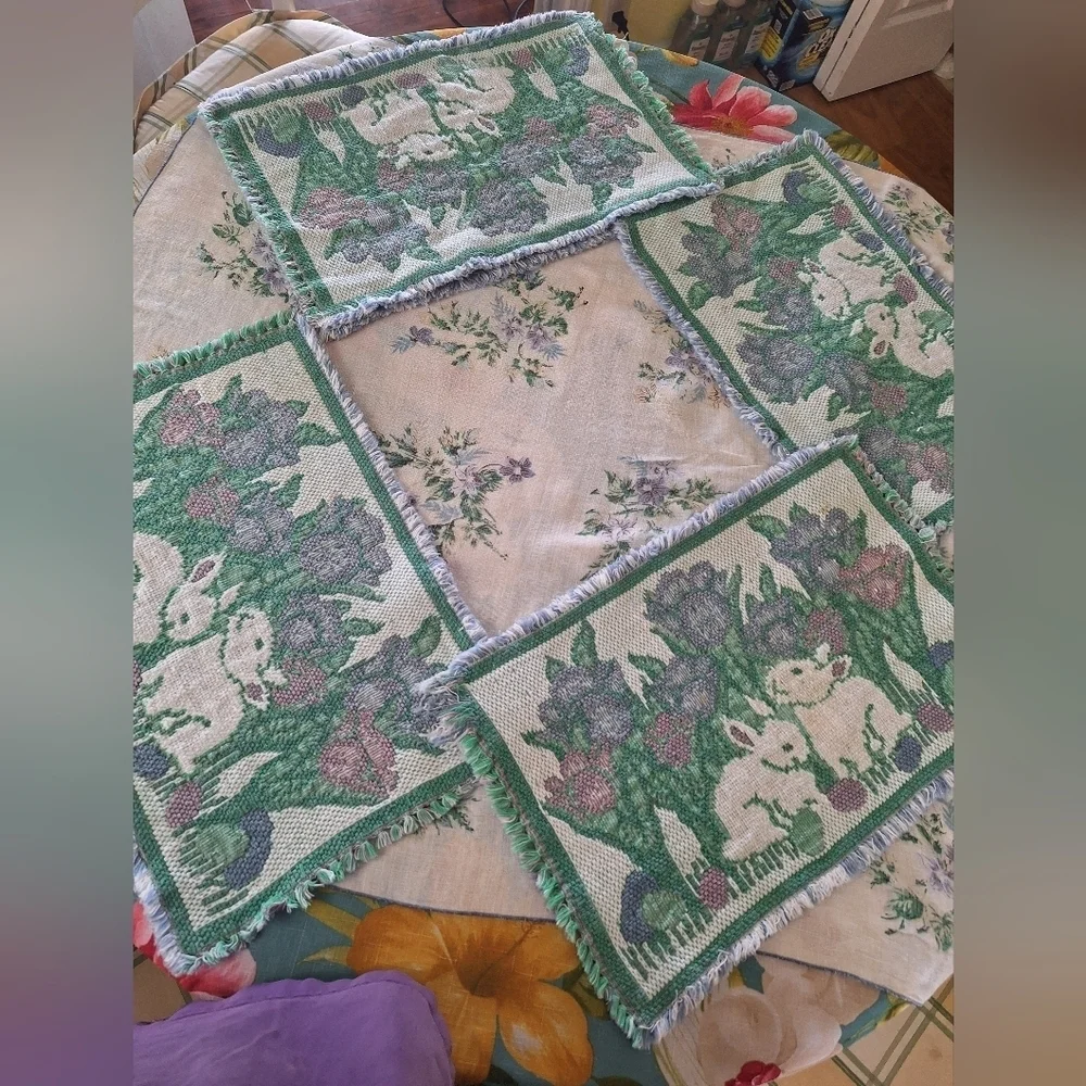 Charming Bunny and Floral Tapestry Placemats